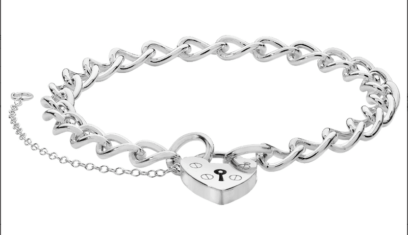 Silver Ladies Heart Padlock & Charm Bracelet | Shop Online Sarraf Jewellers UK - Sarraf Jewellers