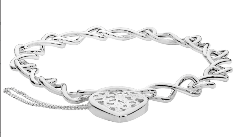 Silver Ladies Heart Padlock Infinity Link Charm Bracelet | Shop Online Sarraf Jewellers UK - Sarraf Jewellers