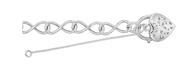 Silver Ladies Heart Padlock Infinity Link Charm Bracelet | Shop Online Sarraf Jewellers UK - Sarraf Jewellers