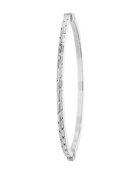 Silver Ladies Hinged Bangle Oval Diamond Cut Design | Shop Online Sarraf Jewellers UK - Sarraf Jewellers