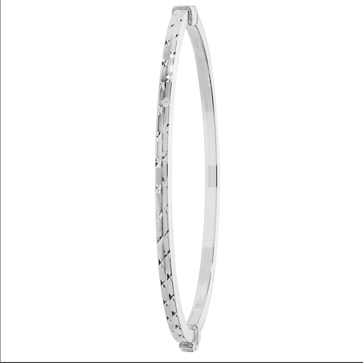 Silver Ladies Hinged Bangle Oval Diamond Cut Design | Shop Online Sarraf Jewellers UK - Sarraf Jewellers