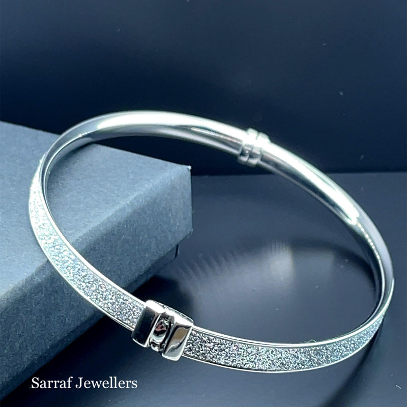 Silver Ladies Moondust Design Hinged Bangle | Shop Online Sarraf Jewellers UK - Sarraf Jewellers