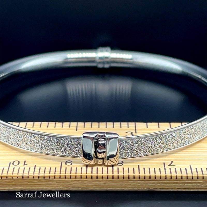 Silver Ladies Moondust Design Hinged Bangle | Shop Online Sarraf Jewellers UK - Sarraf Jewellers