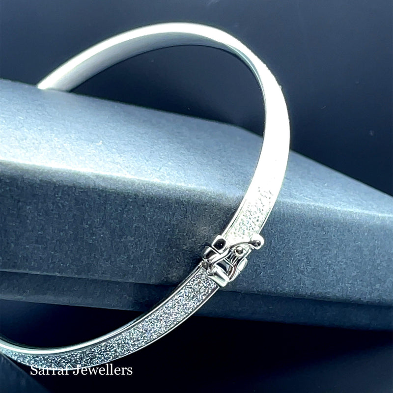 Silver Ladies Moondust Design Hinged Bangle | Shop Online Sarraf Jewellers UK - Sarraf Jewellers