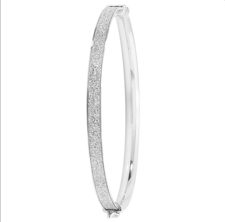 Silver Ladies Moondust Design Hinged Bangle | Shop Online Sarraf Jewellers UK - Sarraf Jewellers