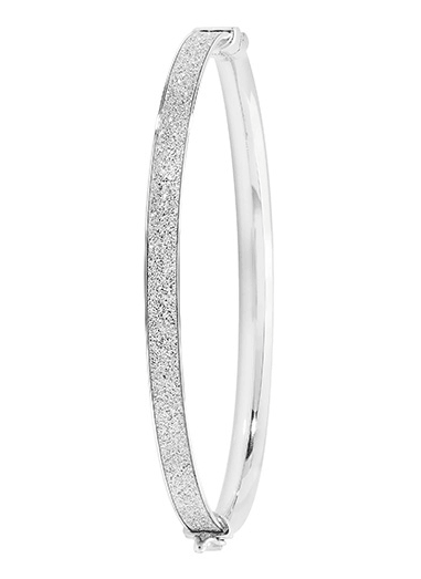 Silver Ladies Moondust Design Hinged Bangle | Shop Online Sarraf Jewellers UK - Sarraf Jewellers