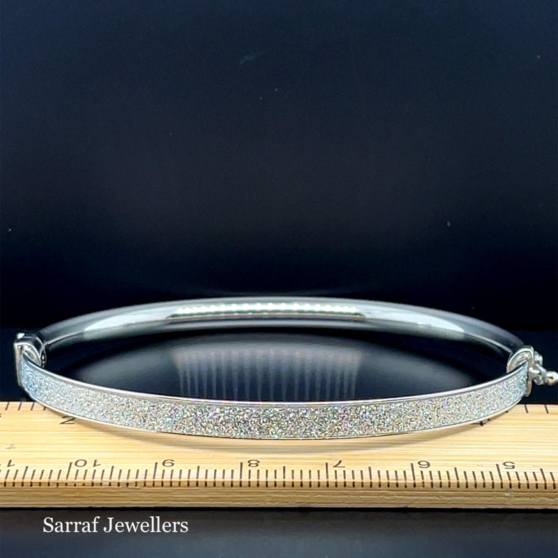 Silver Ladies Moondust Design Hinged Bangle | Shop Online Sarraf Jewellers UK - Sarraf Jewellers