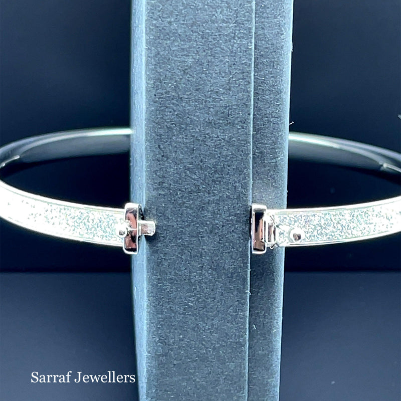 Silver Ladies Moondust Design Hinged Bangle | Shop Online Sarraf Jewellers UK - Sarraf Jewellers