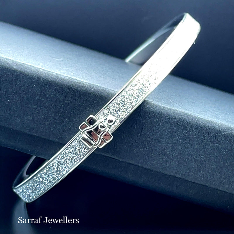 Silver Ladies Moondust Design Hinged Bangle | Shop Online Sarraf Jewellers UK - Sarraf Jewellers