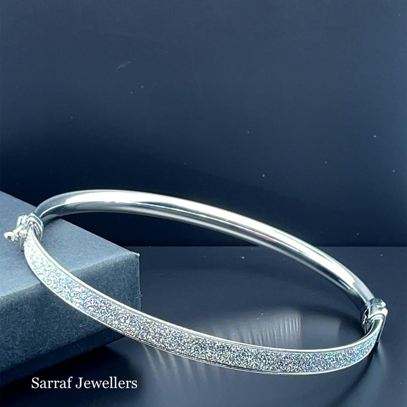 Silver Ladies Moondust Design Hinged Bangle | Shop Online Sarraf Jewellers UK - Sarraf Jewellers