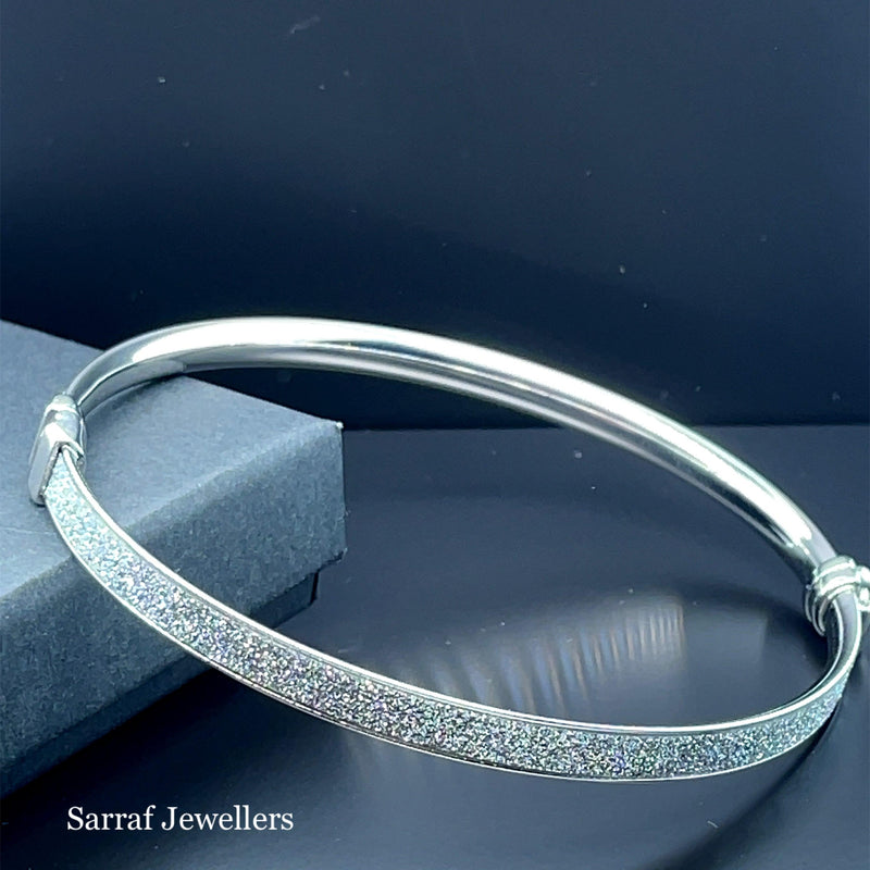 Silver Ladies Moondust Design Hinged Bangle | Shop Online Sarraf Jewellers UK - Sarraf Jewellers