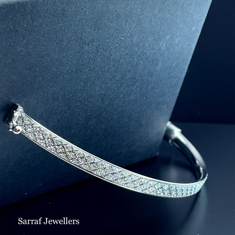 Silver Ladies Moondust Oval Design Hinged Bangle | Shop Online Sarraf Jewellers UK - Sarraf Jewellers