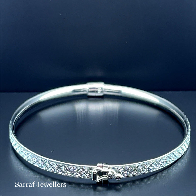 Silver Ladies Moondust Oval Design Hinged Bangle | Shop Online Sarraf Jewellers UK - Sarraf Jewellers