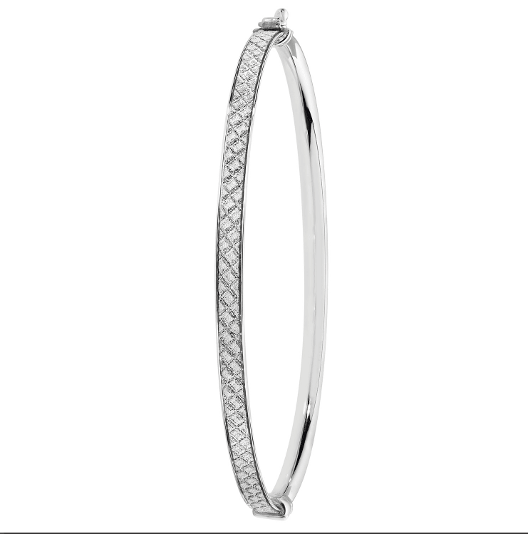 Silver Ladies Moondust Oval Design Hinged Bangle | Shop Online Sarraf Jewellers UK - Sarraf Jewellers