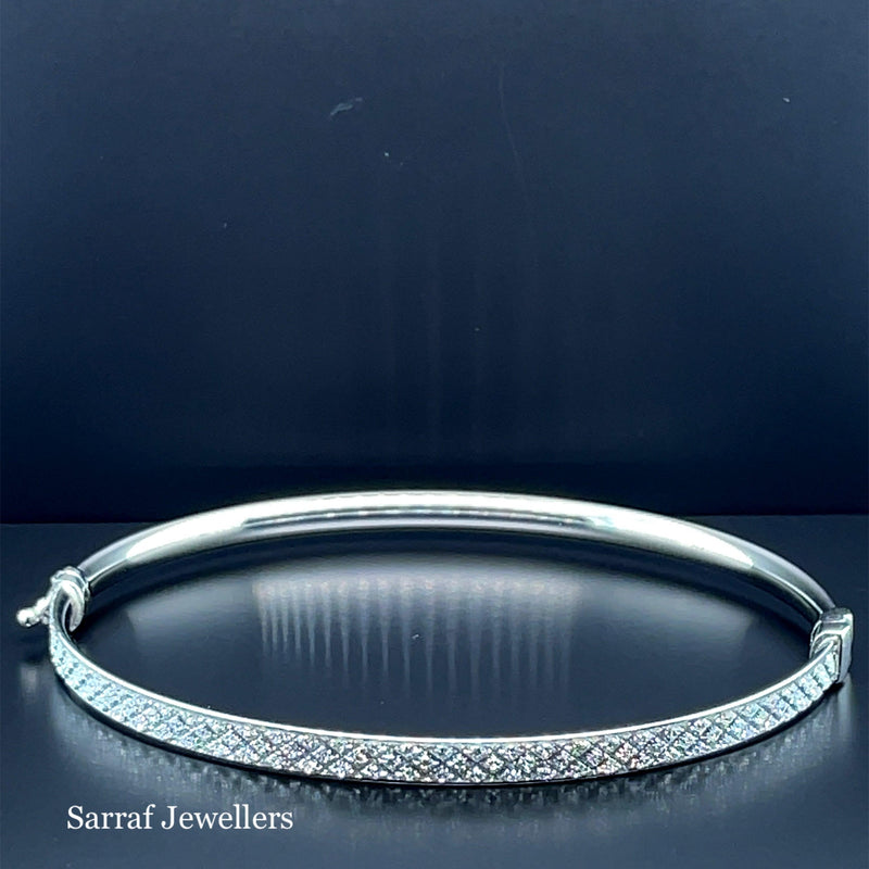 Silver Ladies Moondust Oval Design Hinged Bangle | Shop Online Sarraf Jewellers UK - Sarraf Jewellers