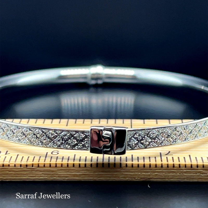 Silver Ladies Moondust Oval Design Hinged Bangle | Shop Online Sarraf Jewellers UK - Sarraf Jewellers