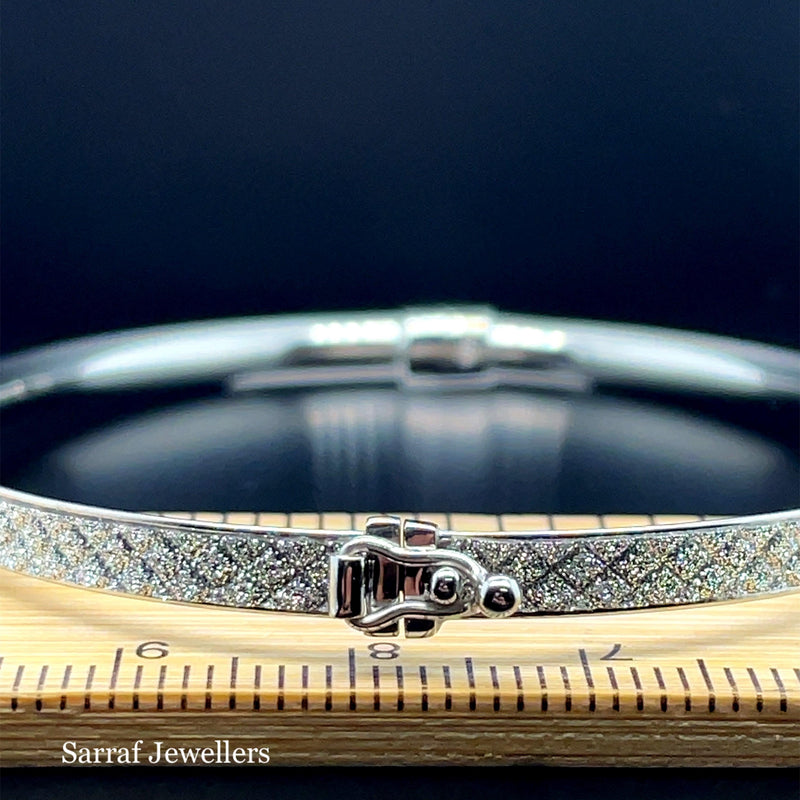 Silver Ladies Moondust Oval Design Hinged Bangle | Shop Online Sarraf Jewellers UK - Sarraf Jewellers