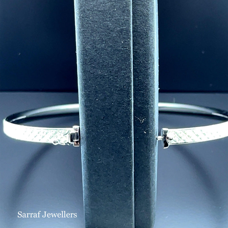 Silver Ladies Moondust Oval Design Hinged Bangle | Shop Online Sarraf Jewellers UK - Sarraf Jewellers