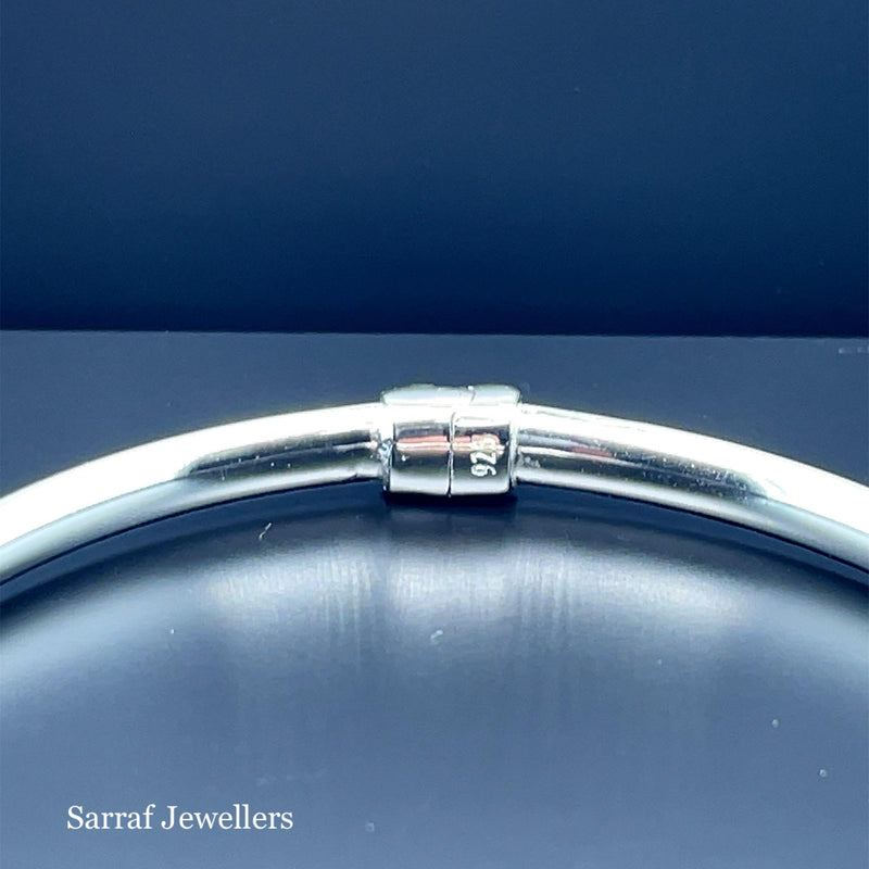 Silver Ladies Moondust Oval Design Hinged Bangle | Shop Online Sarraf Jewellers UK - Sarraf Jewellers