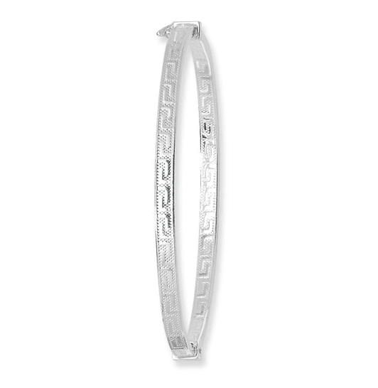 Silver Ladies Oval Greek Design Hinged Bangle | Shop Online Sarraf Jewellers UK - Sarraf Jewellers