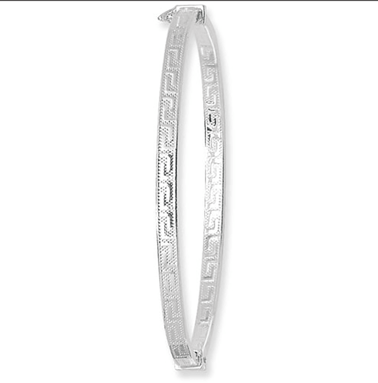 Silver Ladies Oval Greek Design Hinged Bangle | Shop Online Sarraf Jewellers UK - Sarraf Jewellers