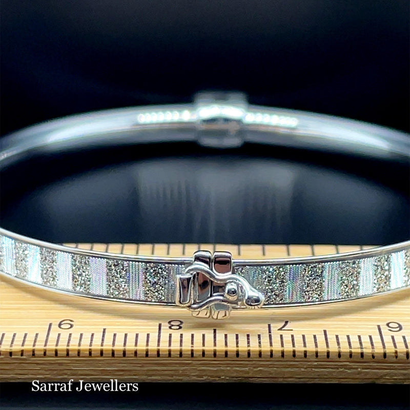 Silver Ladies Oval Moondust Design Hinged Bangle | Shop Online Sarraf Jewellers UK - Sarraf Jewellers