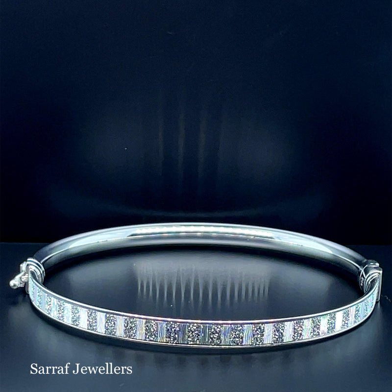 Silver Ladies Oval Moondust Design Hinged Bangle | Shop Online Sarraf Jewellers UK - Sarraf Jewellers