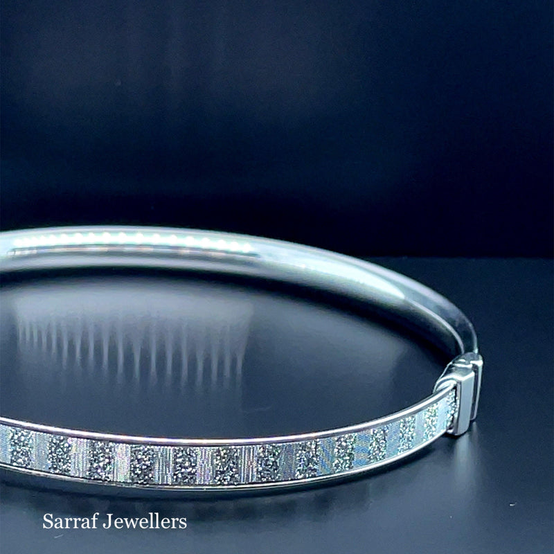 Silver Ladies Oval Moondust Design Hinged Bangle | Shop Online Sarraf Jewellers UK - Sarraf Jewellers