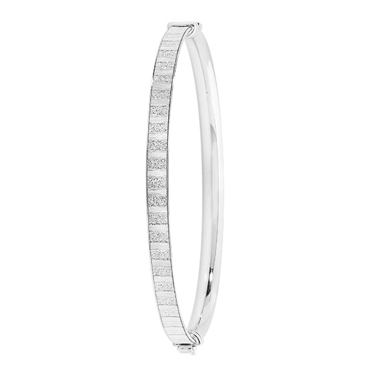 Silver Ladies Oval Moondust Design Hinged Bangle | Shop Online Sarraf Jewellers UK - Sarraf Jewellers