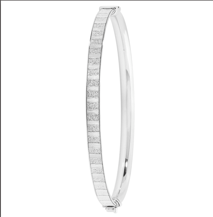 Silver Ladies Oval Moondust Design Hinged Bangle | Shop Online Sarraf Jewellers UK - Sarraf Jewellers