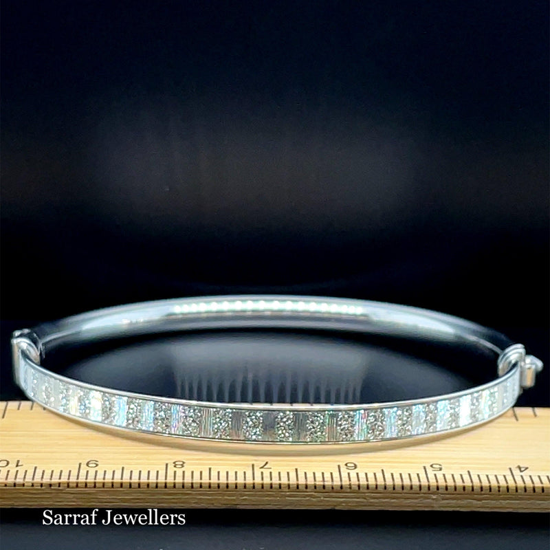 Silver Ladies Oval Moondust Design Hinged Bangle | Shop Online Sarraf Jewellers UK - Sarraf Jewellers