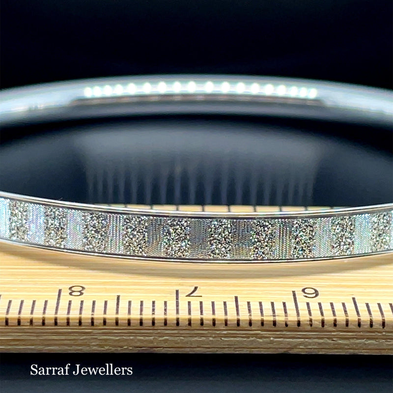 Silver Ladies Oval Moondust Design Hinged Bangle | Shop Online Sarraf Jewellers UK - Sarraf Jewellers