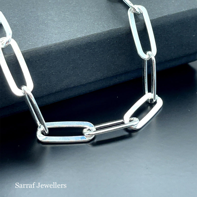 Silver Ladies Paperclip Link Plain Design T-Bar Bracelet | Shop Online Sarraf Jewellers UK - Sarraf Jewellers