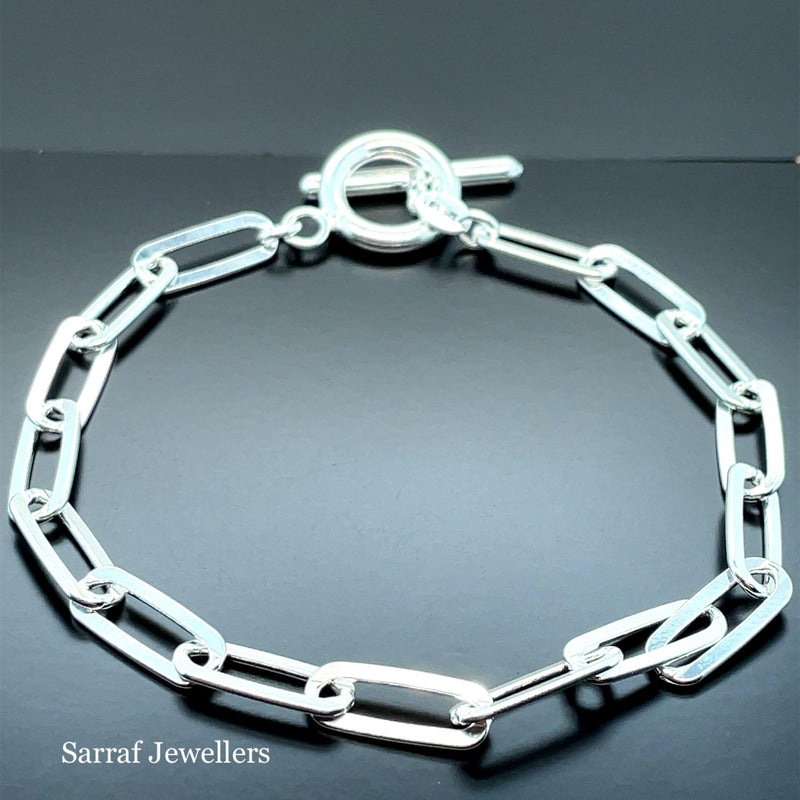 Silver Ladies Paperclip Link Plain Design T-Bar Bracelet | Shop Online Sarraf Jewellers UK - Sarraf Jewellers