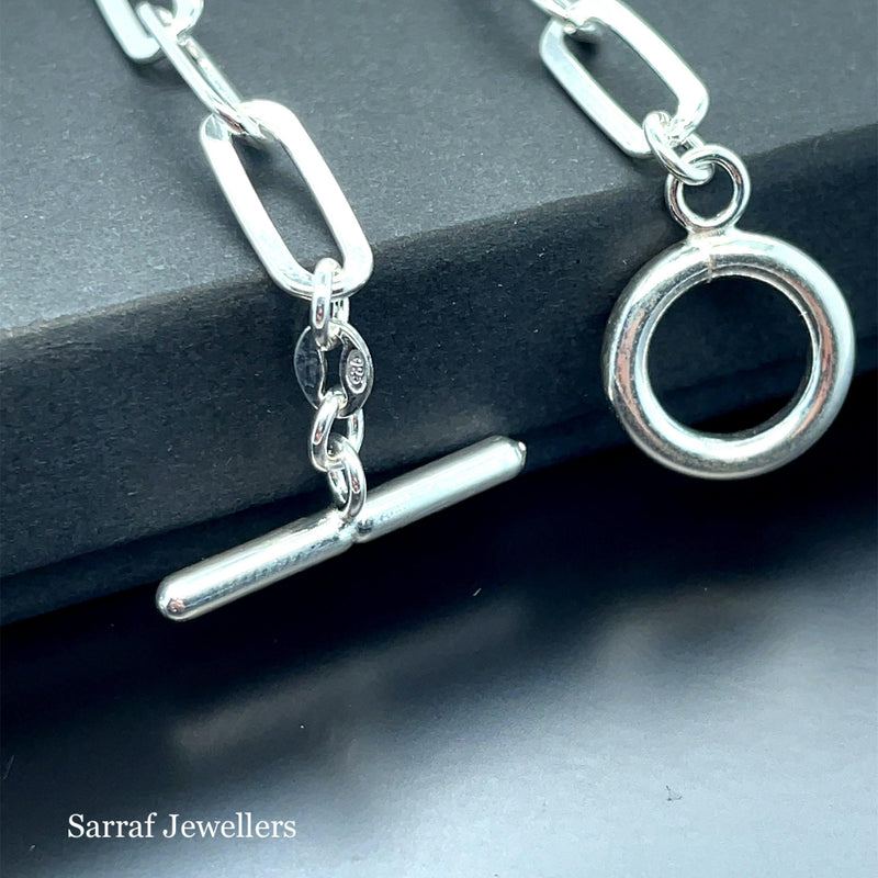 Silver Ladies Paperclip Link Plain Design T-Bar Bracelet | Shop Online Sarraf Jewellers UK - Sarraf Jewellers