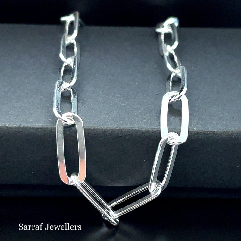 Silver Ladies Paperclip Link Plain Design T-Bar Bracelet | Shop Online Sarraf Jewellers UK - Sarraf Jewellers