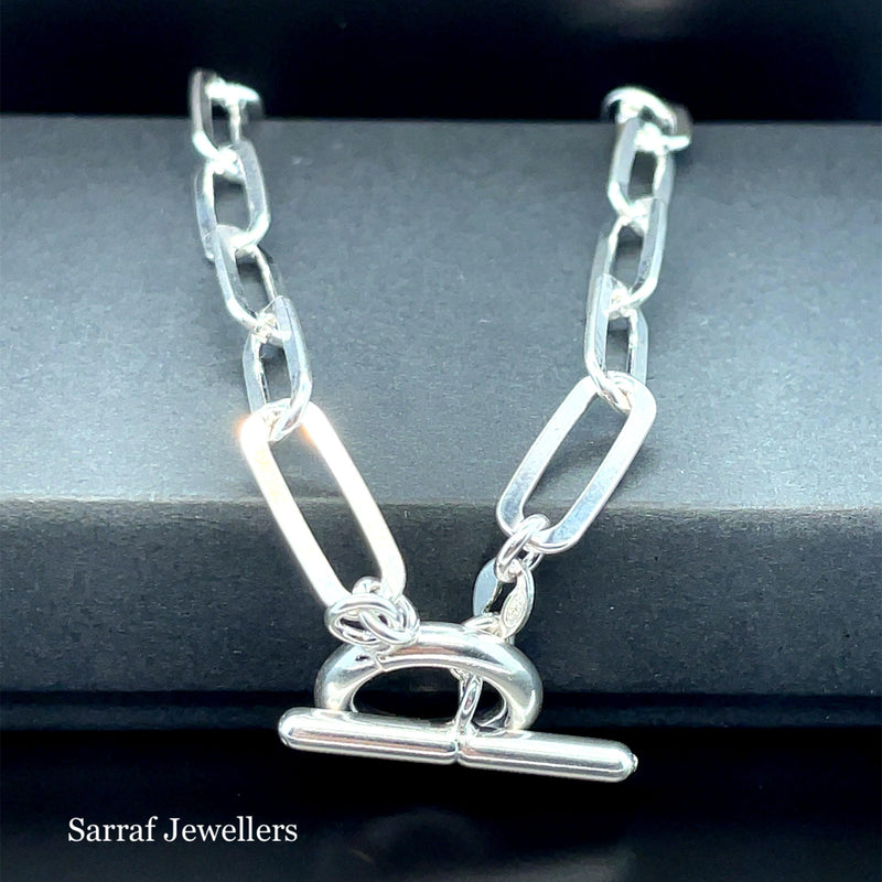 Silver Ladies Paperclip Link Plain Design T-Bar Bracelet | Shop Online Sarraf Jewellers UK - Sarraf Jewellers