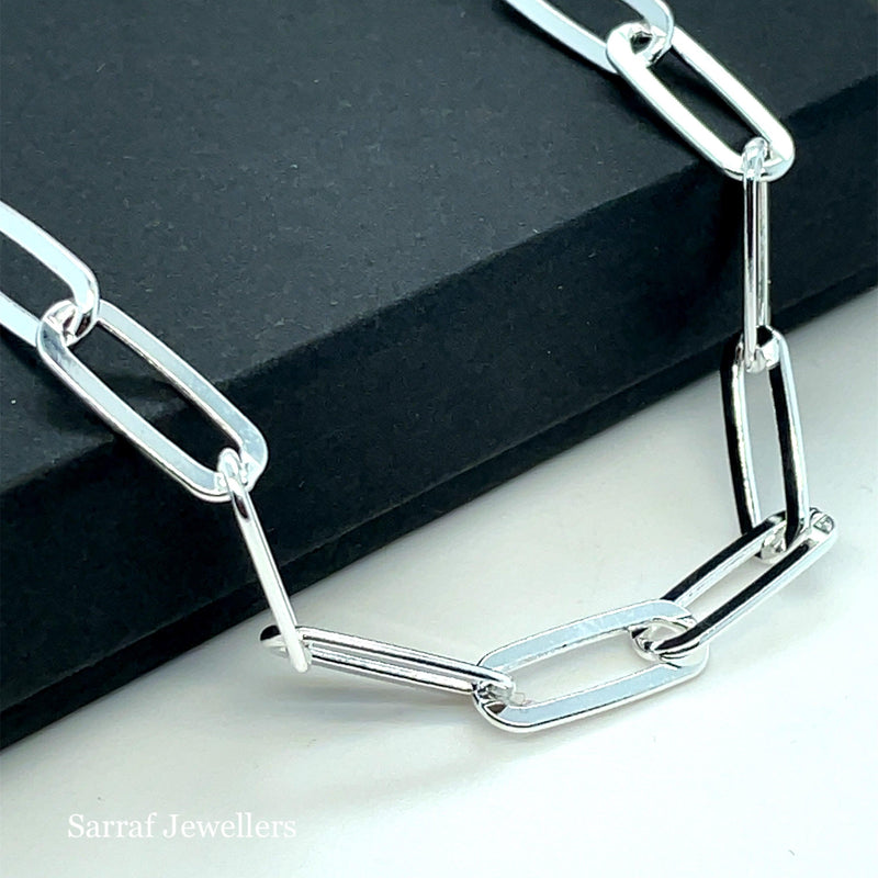 Silver Ladies Paperclip Link Plain Design T-Bar Bracelet | Shop Online Sarraf Jewellers UK - Sarraf Jewellers