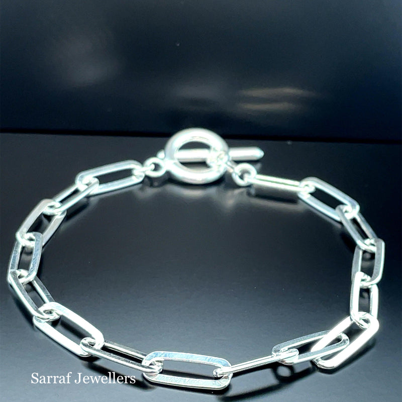 Silver Ladies Paperclip Link Plain Design T-Bar Bracelet | Shop Online Sarraf Jewellers UK - Sarraf Jewellers