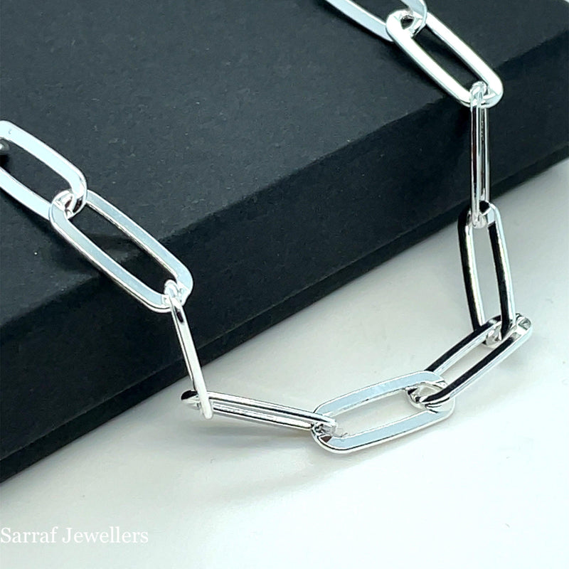 Silver Ladies Paperclip Link Plain Design T-Bar Bracelet | Shop Online Sarraf Jewellers UK - Sarraf Jewellers