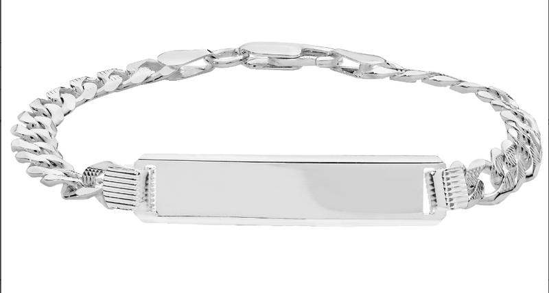 Silver Ladies Pave Curb Link ID Bracelet Free Engraving | Shop Online Sarraf Jewellers UK - Sarraf Jewellers