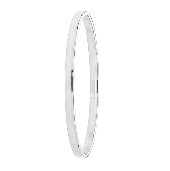 Silver Ladies Plain Flat Design Oval Bangle | Shop Online Sarraf Jewellers UK - Sarraf Jewellers