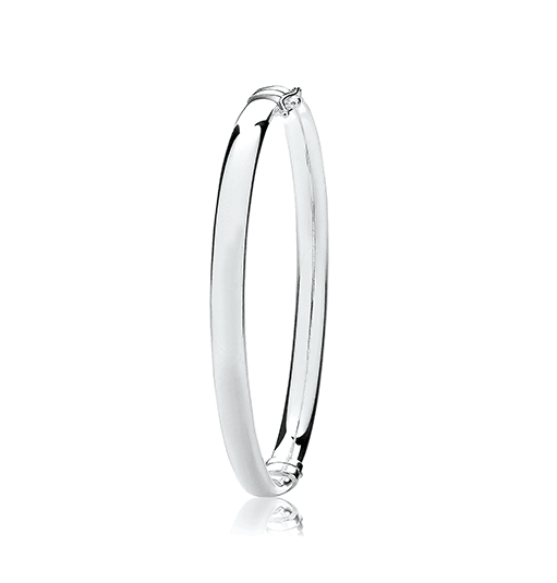 Silver Ladies Plain Oval Design Hinged Bangle | Shop Online Sarraf Jewellers UK - Sarraf Jewellers