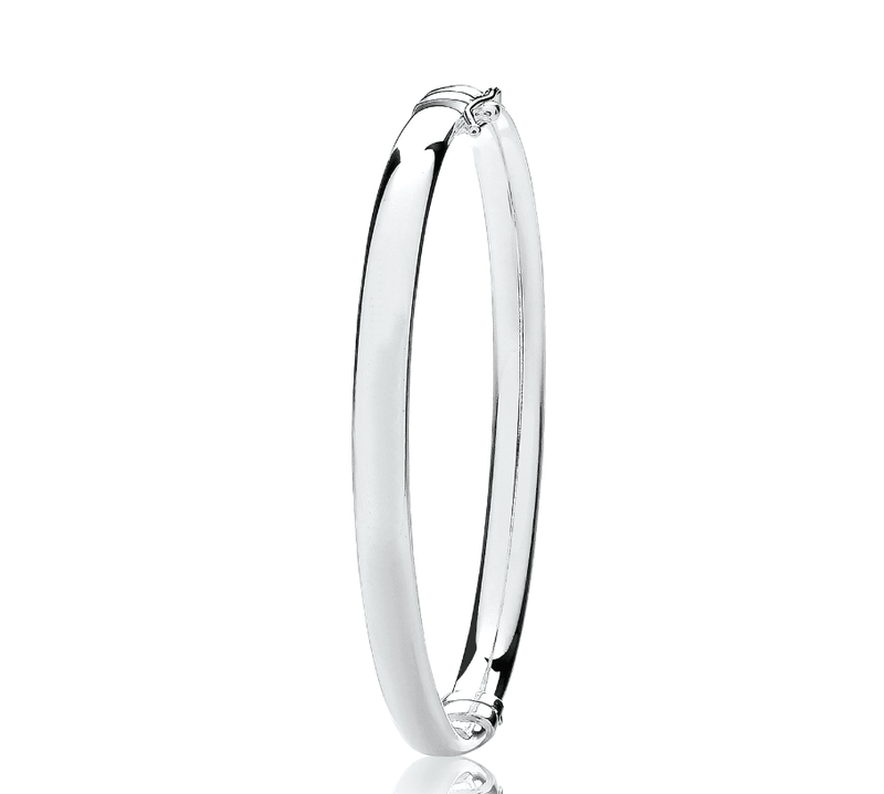 Silver Ladies Plain Oval Design Hinged Bangle | Shop Online Sarraf Jewellers UK - Sarraf Jewellers