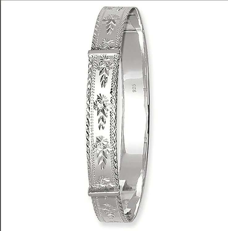 Silver Ladies Round Bangle Diamond Cut Design Expandable | Shop Online Sarraf Jewellers UK - Sarraf Jewellers