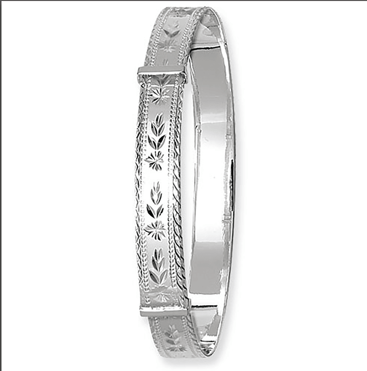 Silver Ladies Round Diamond Cut Bangle Expandable | Shop Online Sarraf Jewellers UK - Sarraf Jewellers