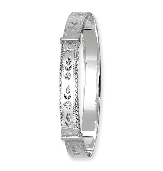 Silver Ladies Round Diamond Cut Bangle Expandable | Shop Online Sarraf Jewellers UK - Sarraf Jewellers