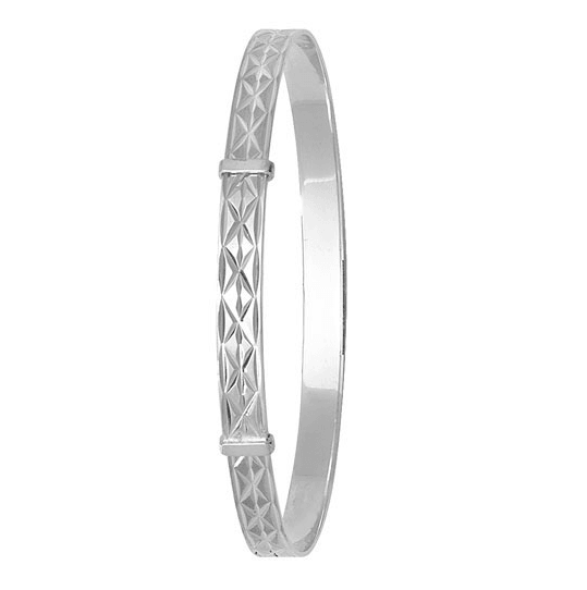 Silver Ladies Round Diamond Cut Design Expandable Bangle | Shop Online Sarraf Jewellers UK - Sarraf Jewellers