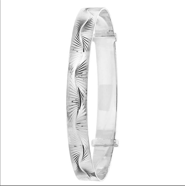 Silver Ladies Round Diamond Cut Design Expandable Bangle | Shop Online Sarraf Jewellers UK - Sarraf Jewellers