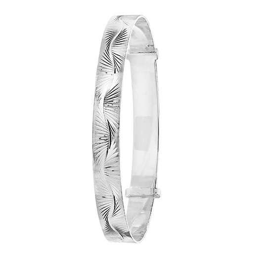 Silver Ladies Round Diamond Cut Design Expandable Bangle | Shop Online Sarraf Jewellers UK - Sarraf Jewellers